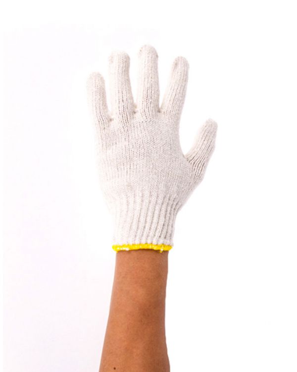 ถุงมือผ้าคอตตอน ขนาดความหนา 700 กรัม(ขอบเหลือง) 12 คู่/โหล